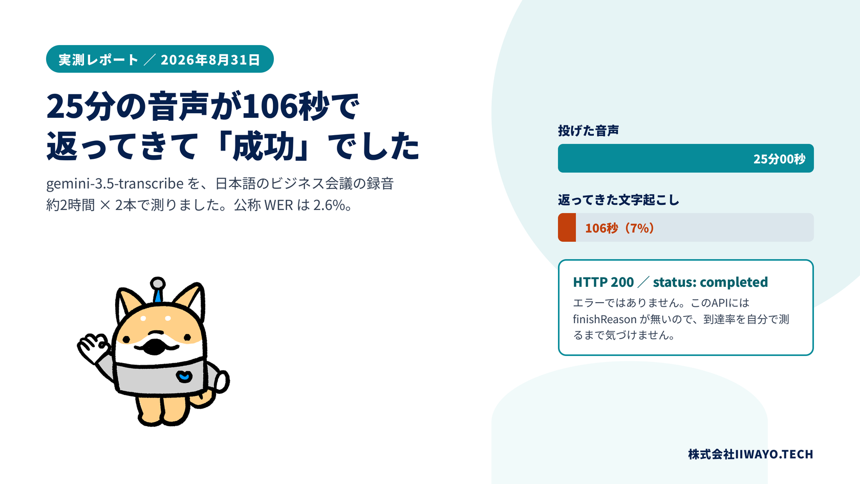 25分の音声が106秒で返ってきて「成功」でした──gemini-3.5-transcribe を自分の素材で測る