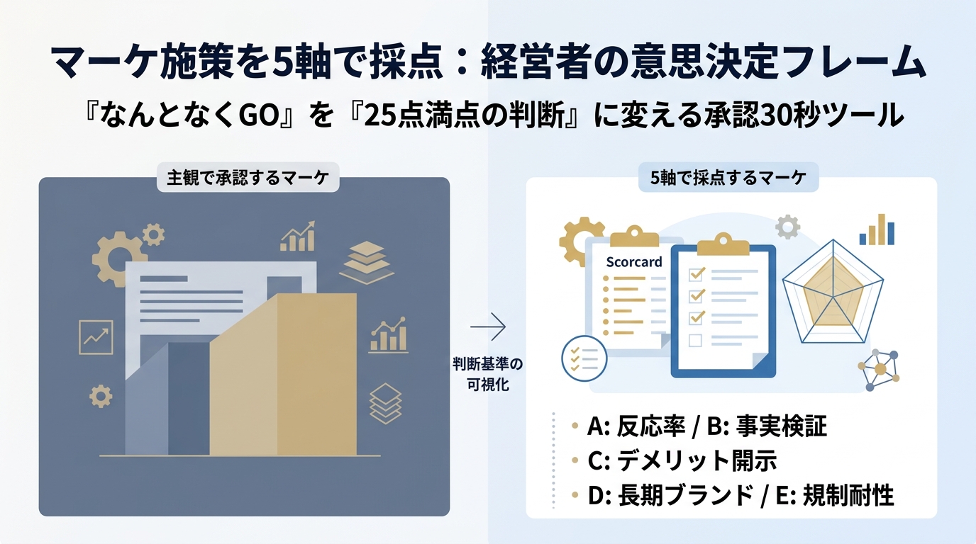 経営者が今週から使える『マーケ施策の意思決定フレーム』── コピー案を5軸で採点する判断表の作り方