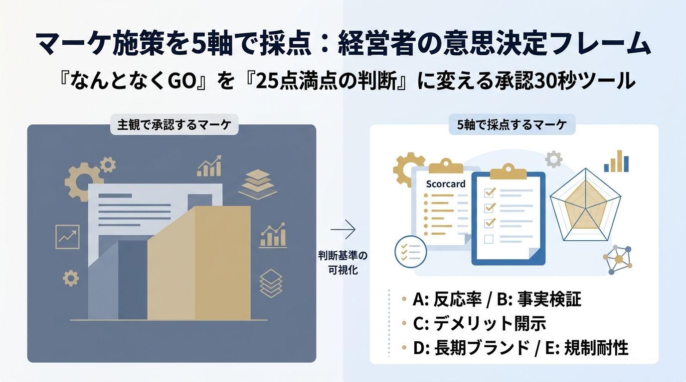 経営者が今週から使える『マーケ施策の意思決定フレーム』── コピー案を5軸で採点する判断表の作り方
